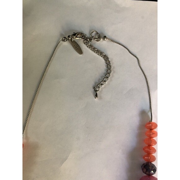 NY & Co Purple And Peach Strand Beaded Necklace Faceted Lucite Beads On Chain - Picture 3 of 7